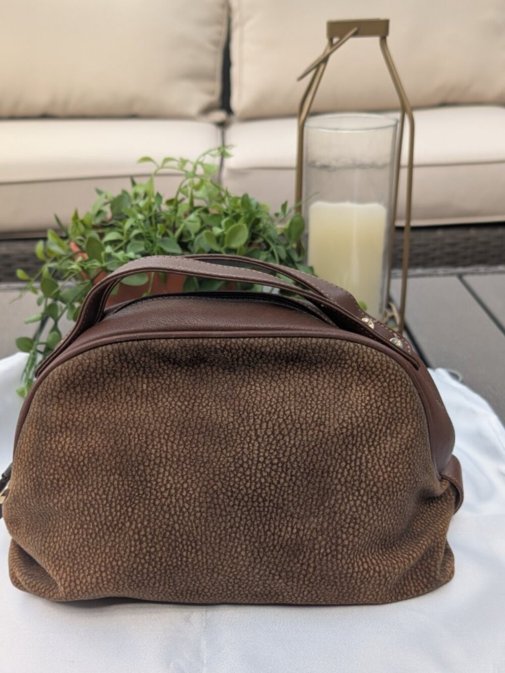 Borbonese Brown Handbag | Classic Italian Designer | Brass Accents